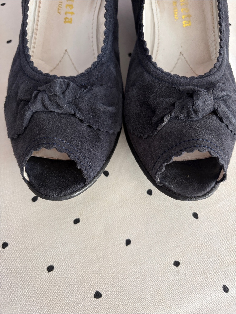 Bottega Veneta vintage Blue Suede Peep-Toe Knot Bow Heels - Picture 4 of 4